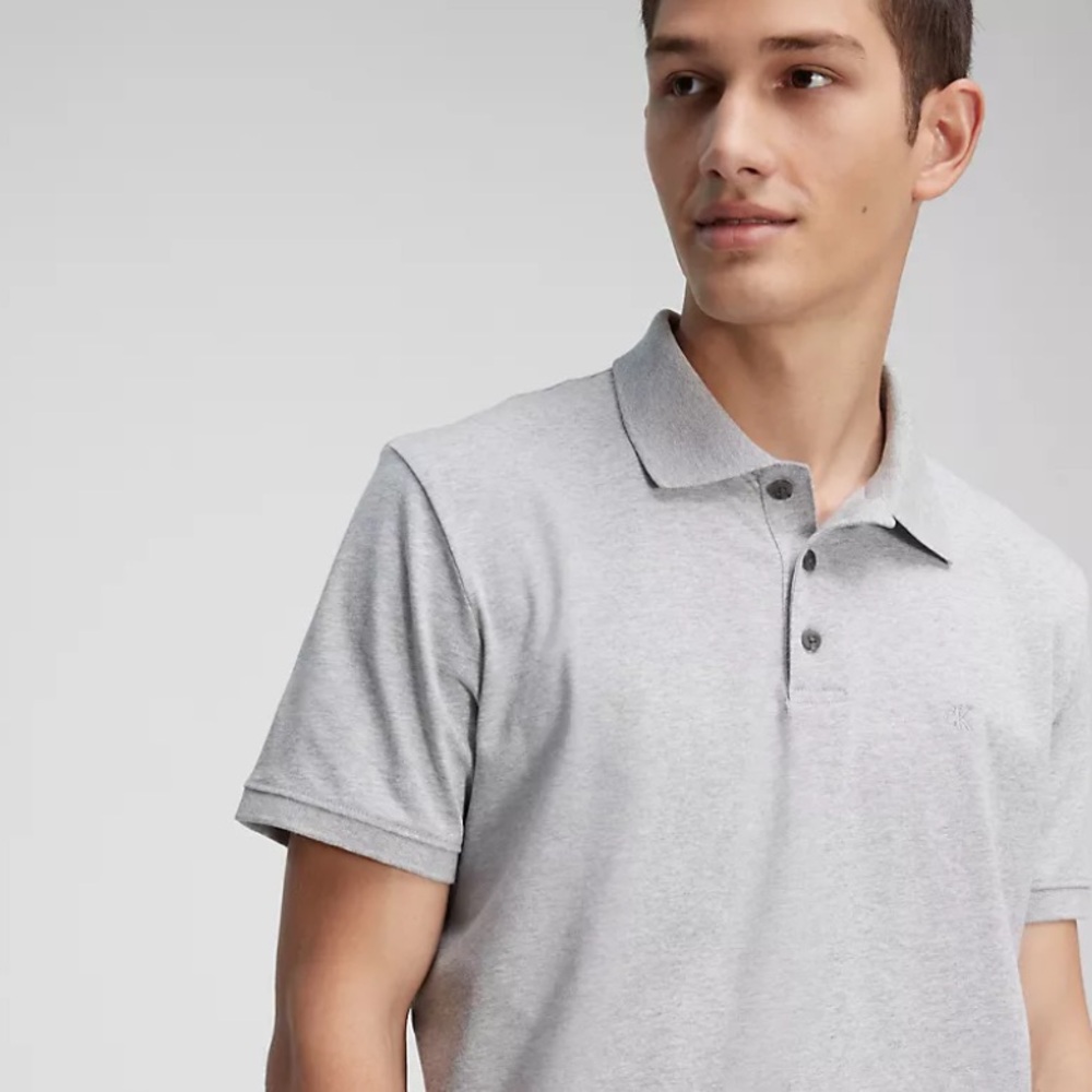 🆕Calvin Klein Smooth Cotton Short Sleeve Polo in Grey Heather• Men’s Size Large - Picture 3 of 7